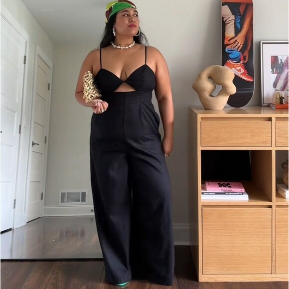 Future Collective Jenny K. Lopez Black Strappy Cut Out Wide Leg Jumpsuit NWT 28W - Picture 4 of 11